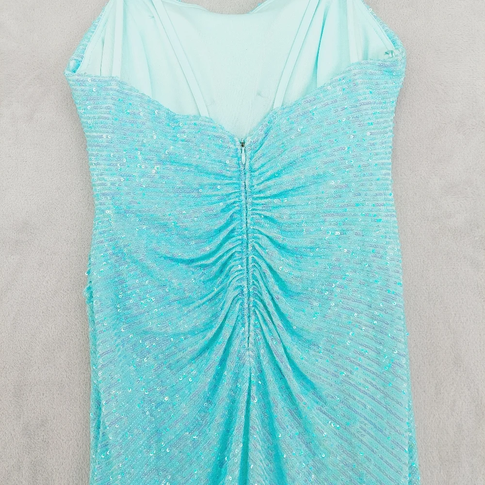 New MORGAN & CO. Aqua Marine Spaghetti Straps Evening/Cocktail Maxi Dress P6106 - Picture 7 of 12